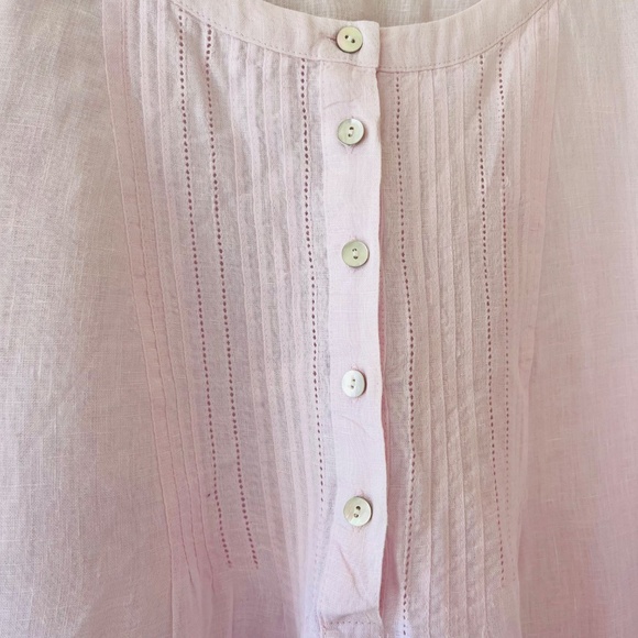 J.Jill Sz XL Love Linen Half Button Pleated Baby Pink Top Crew Neck Tunic Blouse - Picture 3 of 8